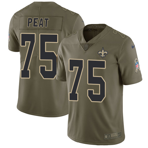 Nike Saints #75 Andrus Peat Olive Youth Stitched NFL Limited Salute to Service Jersey